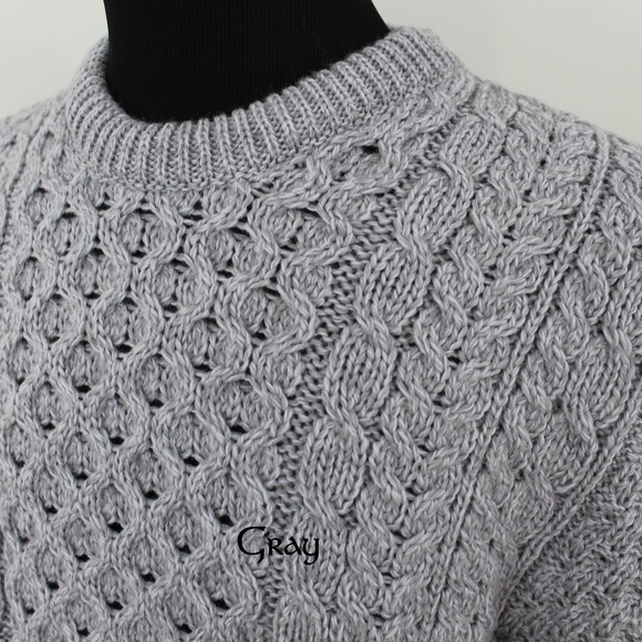 NEW Mens Aran Irish Fisherman Sweater Crew Wool - Picture 3 of 9